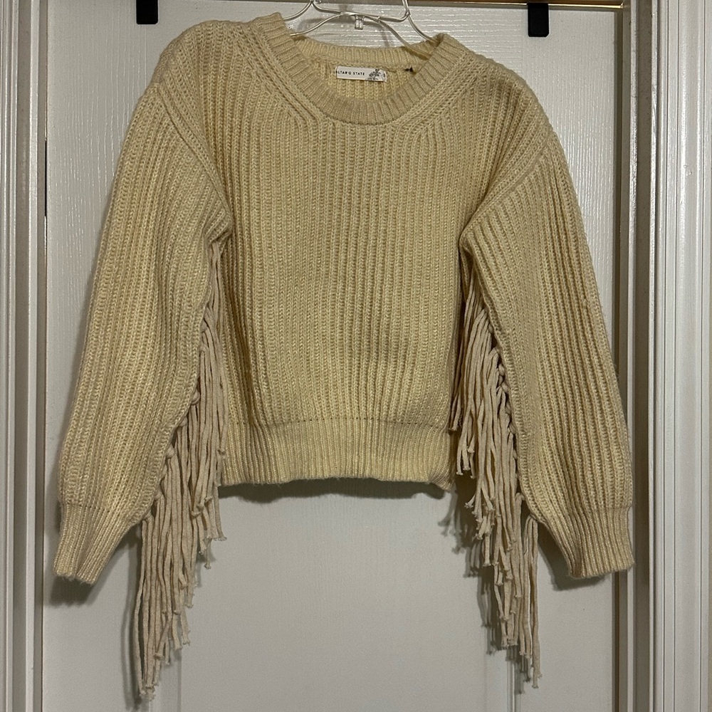 Altar'd State Cream Fringe Ribbed Crew Sweater - Size S - NWT